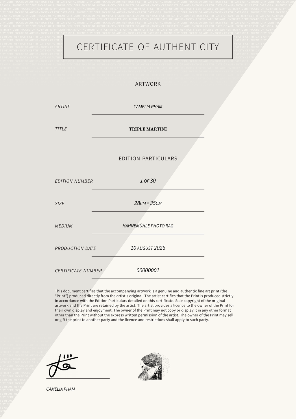 Triple Martini — Certificate of Authenticity