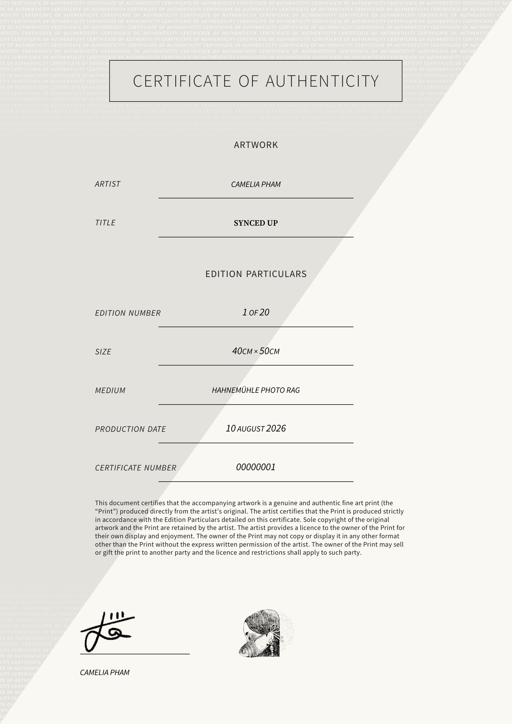 Synced Up — Certificate of Authenticity